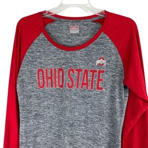 Scarlet & Gray Ohio‎ State Buckeyes Long Sleeve Raglan Shirt Grey Red Women's L